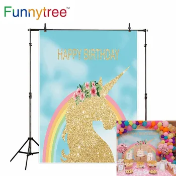 Funnytree photography Unicorn backdrops blue sky cloud Rainbow Golden Silhouette Flower baby birthday photo background photocall
Funnytree photography Unicorn backdrops blue sky cloud Rainbow Golden Silhouette Flower baby birthday photo background photocall