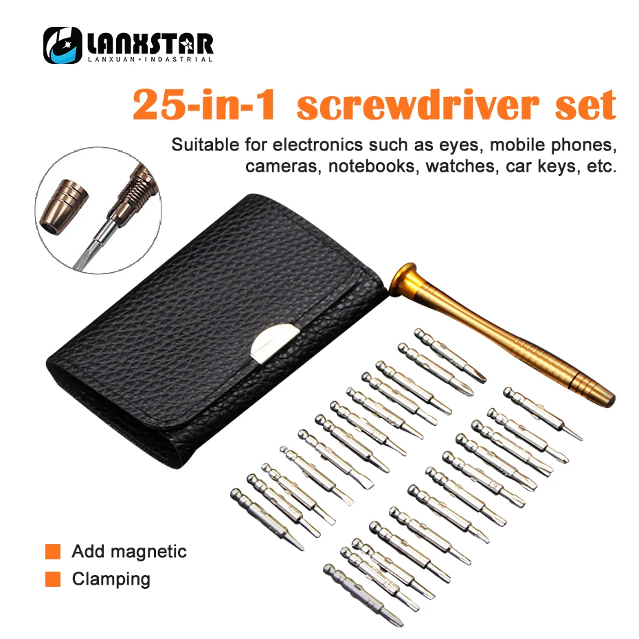 Magnetic/Clamp 25-in-1 Multi-Function Leather Case Manual Screwdriver Bit Set Mobile Phone Repair Tool
Magnetic/Clamp 25-in-1 Multi-Function Leather Case Manual Screwdriver Bit Set Mobile Phone Repair Tool