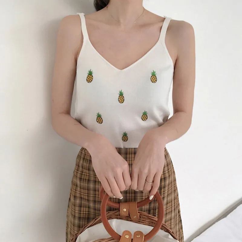 Women SWEET Slim Knitting Embroidery Fruits Hollow Out Camisole Tops Female Tanks Tops Sleeveless Solid VEST PREPPY STYLE
Women SWEET Slim Knitting Embroidery Fruits Hollow Out Camisole Tops Female Tanks Tops Sleeveless Solid VEST PREPPY STYLE
