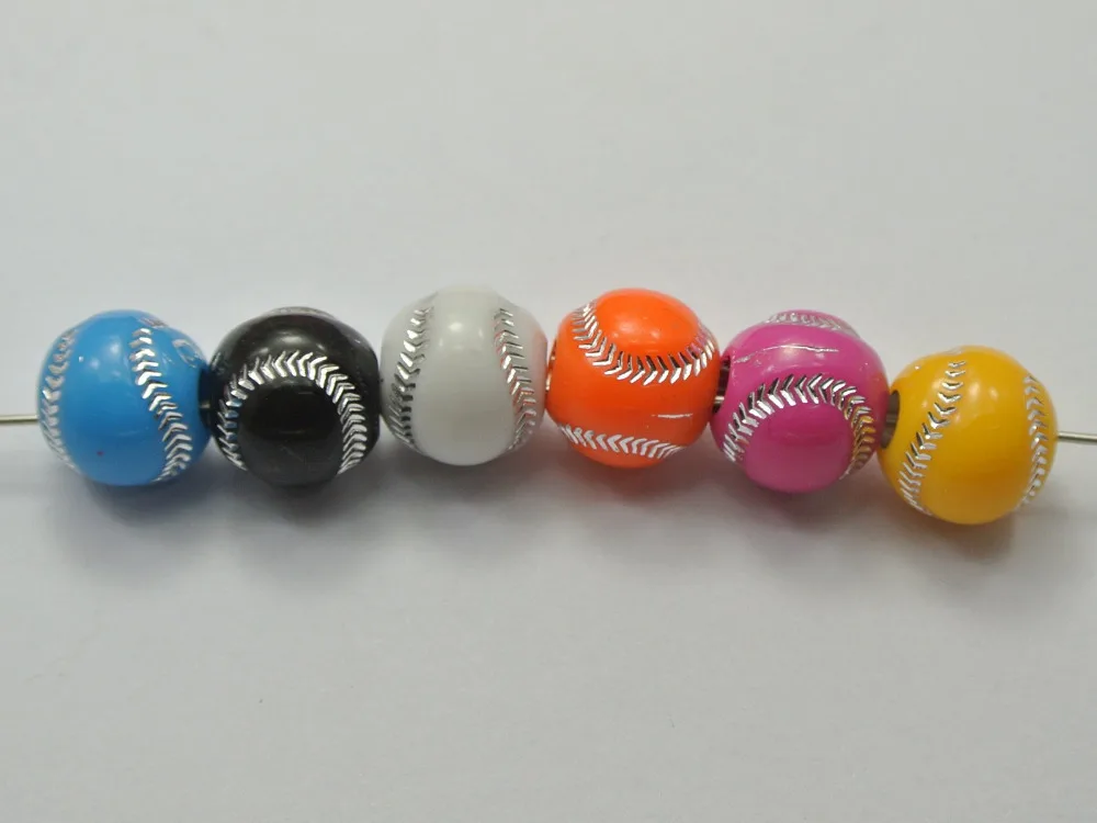 100 Mixed Colour Sparkling Silver Baseball Pattern Acrylic Round Beads 12mm