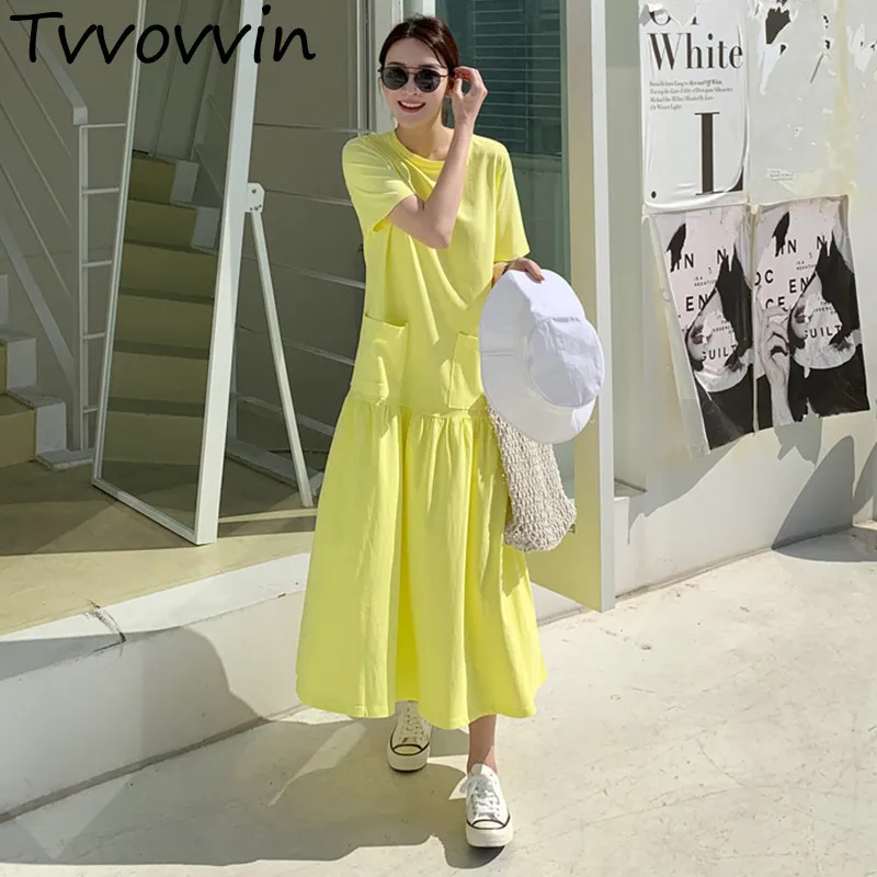 TVVOVVIN 2019 New Summer Fashion Korean Styles Round Neck Short Sleeve Yellow High Quality Pullover Loose Dressess V009
TVVOVVIN 2019 New Summer Fashion Korean Styles Round Neck Short Sleeve Yellow High Quality Pullover Loose Dressess V009