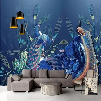 New blue peacock peony flower and bird background wall professional production mural photo wallpaper custom poster painting
New blue peacock peony flower and bird background wall professional production mural photo wallpaper custom poster painting