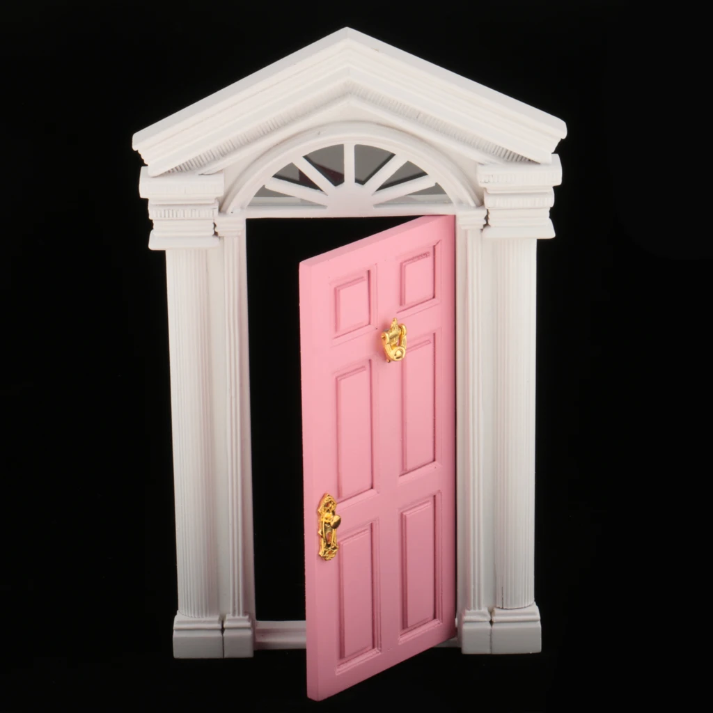 DIY 1:12 Dollhouse Miniature Wooden European-style Villa Gate Door 1/12 Doll House Decor Furniture Toys for Children Kids Gift