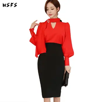 Autumn 2 Pieces Set Ribbons Long Sleeve Red Bow Tops Blouses Office Ladies Black Midi Pencil Wrap Skirts Sexy Party Womens Dress
Autumn 2 Pieces Set Ribbons Long Sleeve Red Bow Tops Blouses Office Ladies Black Midi Pencil Wrap Skirts Sexy Party Womens Dress