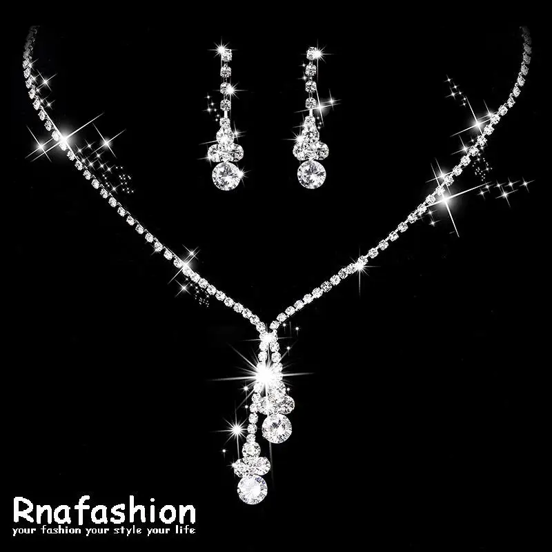 

RNAFASHION Hot Selling Wedding Jewelry Sets Crystal Bridal Gifts Silver Choker Necklace Earrings Set Wedding Gift Jewelry