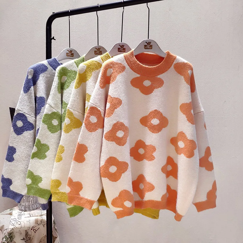 Women Sweater O-neck Oversize Knit Pullovers Floral Jacquard Sweater Autumn Winter outwear Knitted Sweater Loose Korean Pullover
Women Sweater O-neck Oversize Knit Pullovers Floral Jacquard Sweater Autumn Winter outwear Knitted Sweater Loose Korean Pullover