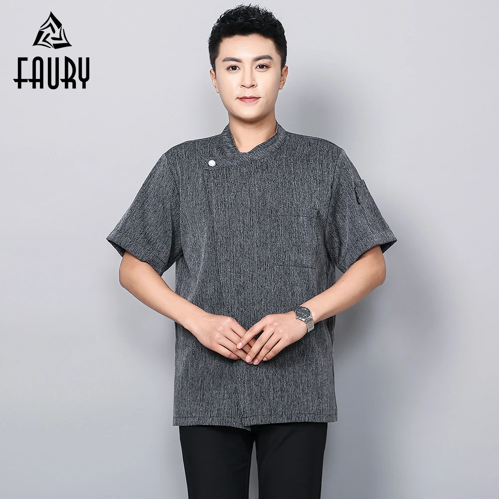 Chef Jacket Breathable Gray Cotton Linen Short-sleeved Chef Shirt Restaurant Kitchen Uniforrm Barber Sushi Costume Chef Clothes
Chef Jacket Breathable Gray Cotton Linen Short-sleeved Chef Shirt Restaurant Kitchen Uniforrm Barber Sushi Costume Chef Clothes