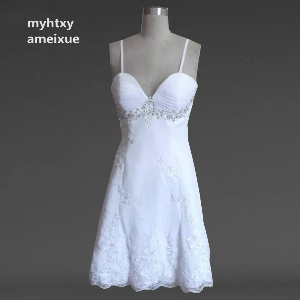 Vestidos De Novia 2021 Sleeveless Chiffon V-neck None Knee-length Zipper A-line Spaghetti Straps Cheap Short Wedding Dresses | Свадьбы и