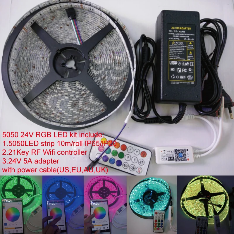 10m/roll 24V 600LEDs RGB SMD5050 Flexible led Strip+21key IOS& Android wifi color DIY muisc made controller+24V 5A adapter kit
10m/roll 24V 600LEDs RGB SMD5050 Flexible led Strip+21key IOS& Android wifi color DIY muisc made controller+24V 5A adapter kit