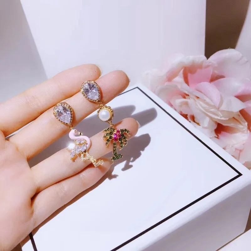 XF Hot Copper Zircon Flamingo Coconut Palm Tree Stud Earring 925 Silver Ear Pin Asymmetry Cuff Earring Summer Beach jewelry
XF Hot Copper Zircon Flamingo Coconut Palm Tree Stud Earring 925 Silver Ear Pin Asymmetry Cuff Earring Summer Beach jewelry
