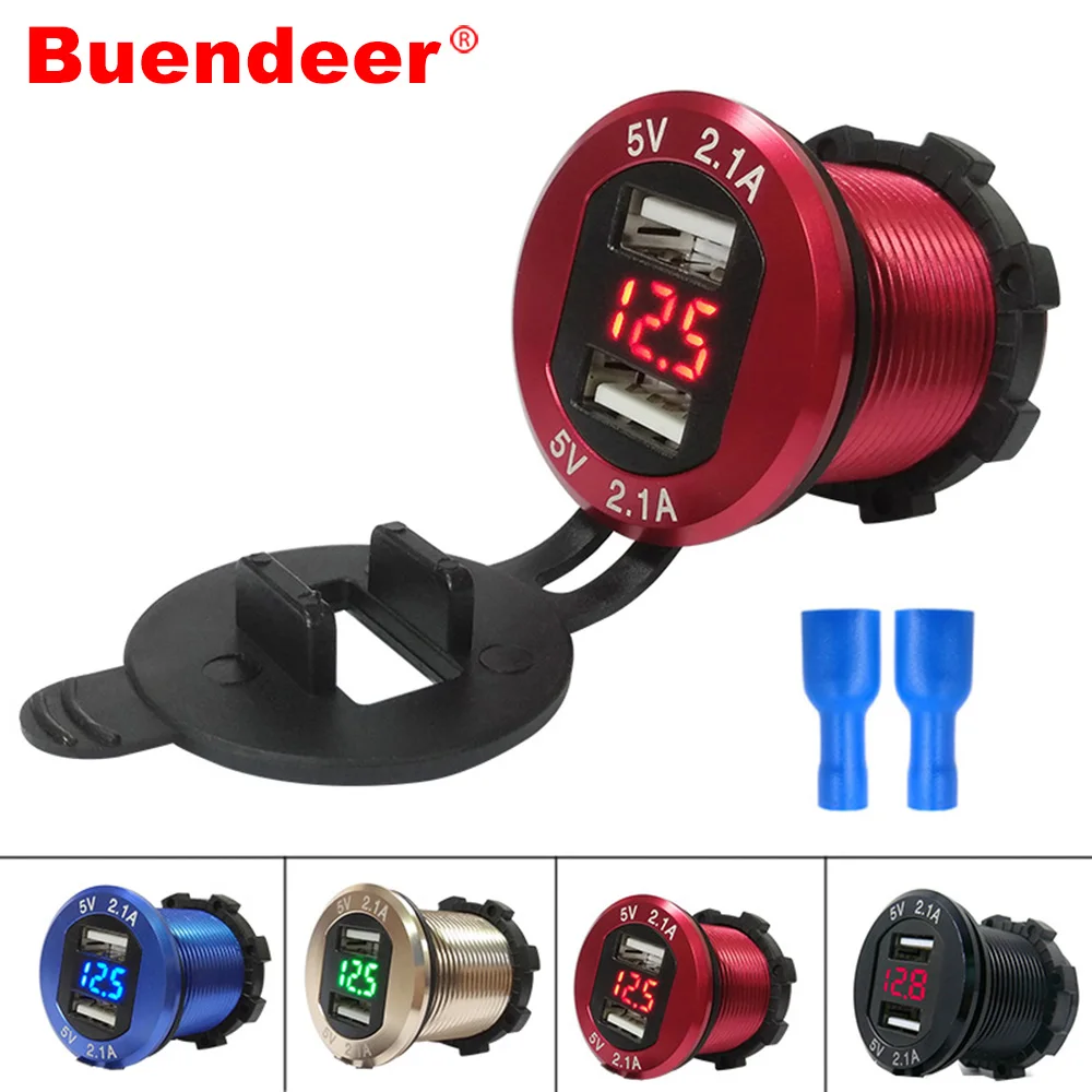 Buendeer Aluminum 2.1A Dual USB Charger Power Outlet Cigaretter lighter Adapter With LED Digital Voltmeter for 12-24V Car
Buendeer Aluminum 2.1A Dual USB Charger Power Outlet Cigaretter lighter Adapter With LED Digital Voltmeter for 12-24V Car
