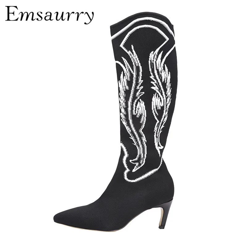 2019 New Arrival Wool Knitted Sock Boots Stretch Thin Heel Pointed Toe Embroidery Slim Runway Long Boots Women
2019 New Arrival Wool Knitted Sock Boots Stretch Thin Heel Pointed Toe Embroidery Slim Runway Long Boots Women