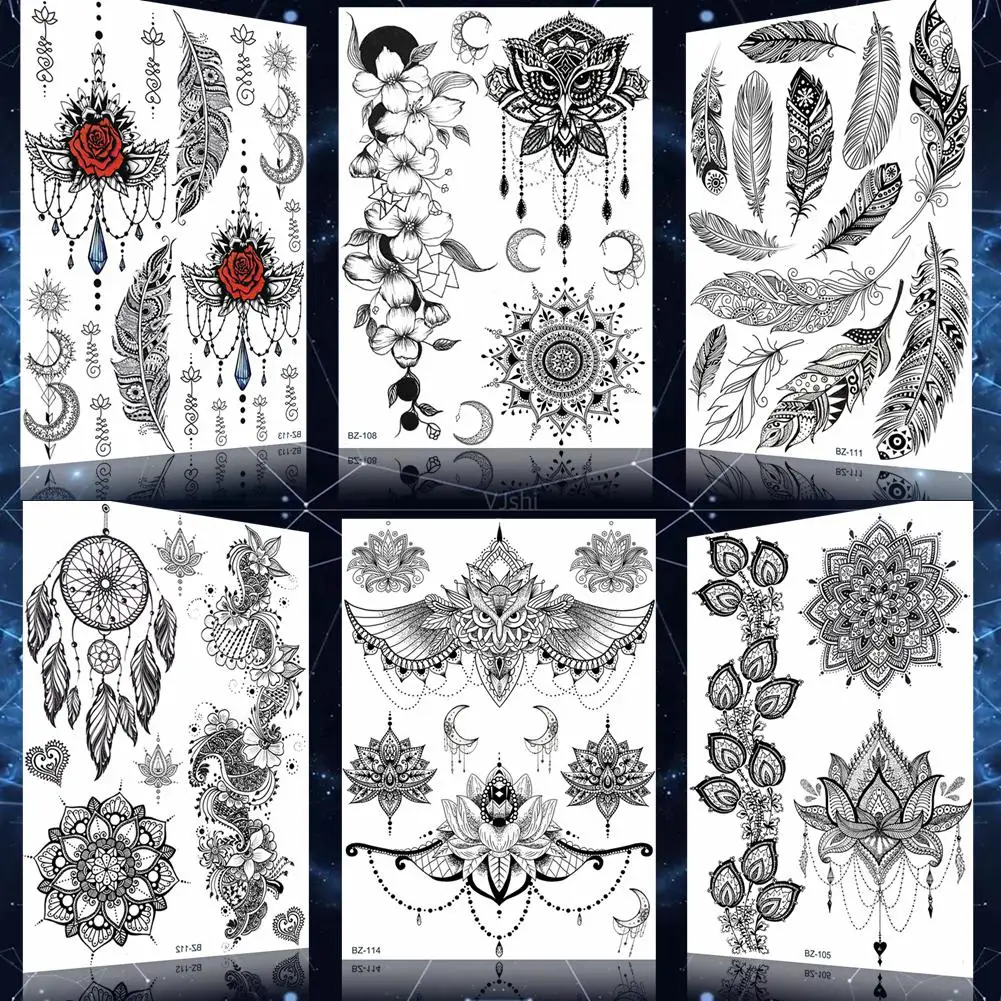 Fake India Mandala Henna Floral Owl Tattoos Stickers For Women Pendant Big Arm Temporary Tattoo Mehndi Art Tatoos Black Lotus
Fake India Mandala Henna Floral Owl Tattoos Stickers For Women Pendant Big Arm Temporary Tattoo Mehndi Art Tatoos Black Lotus
