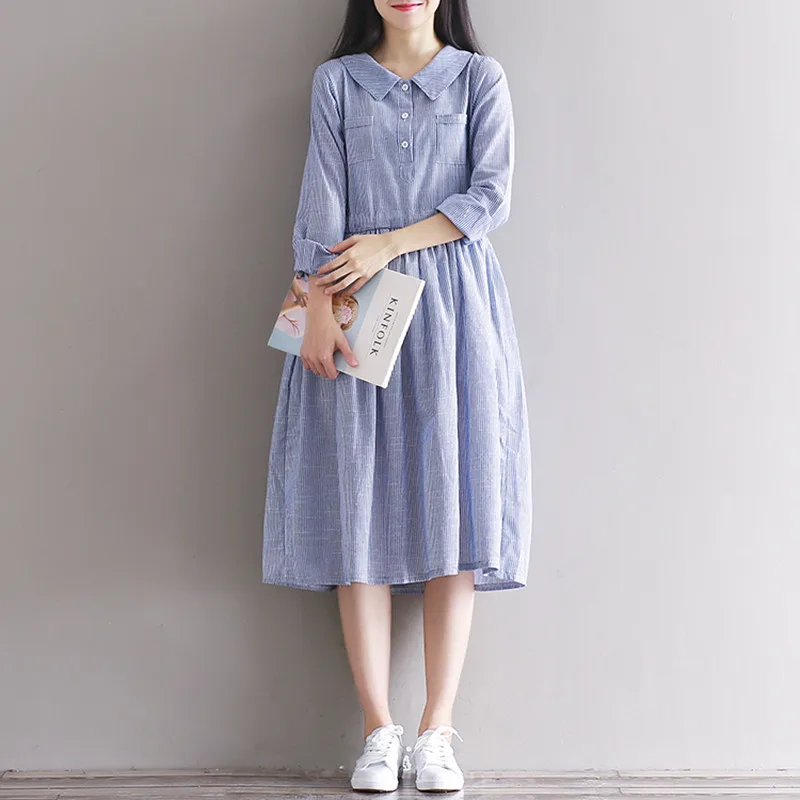 Autumn Dress Stripped Print Cotton Linen Dress Long Sleeve Causal Loose dress Blue Beige Dresses Size S-2XL
Autumn Dress Stripped Print Cotton Linen Dress Long Sleeve Causal Loose dress Blue Beige Dresses Size S-2XL