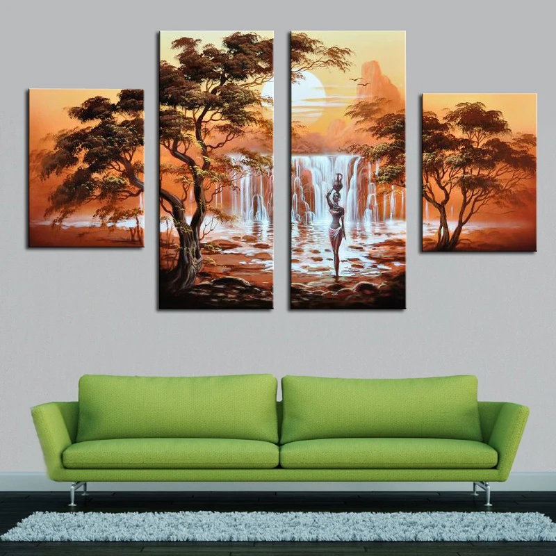 

Frameless Sale Handmade Oil Painting Canvas African Nude Women Modern 4 Piece Wall Art Home Decoration Picture For Living Room