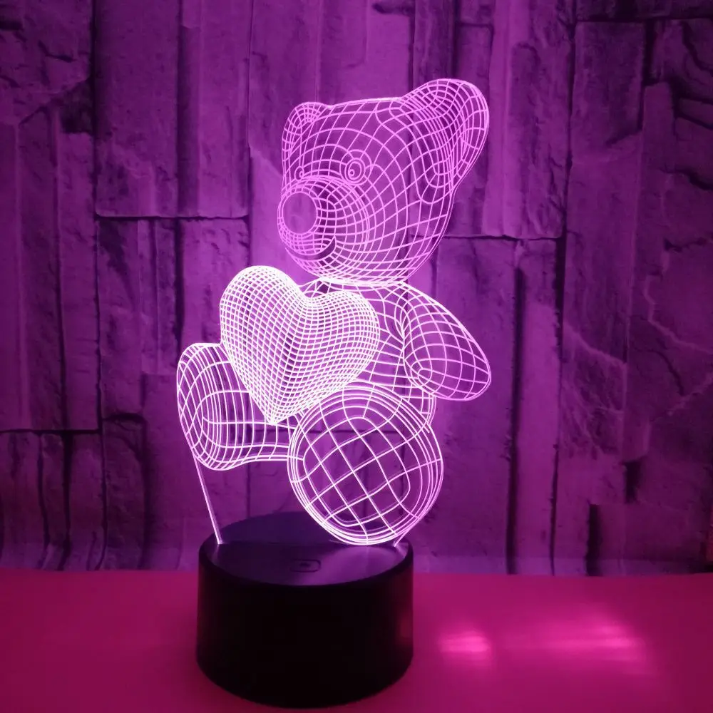 Лидер продаж 3d лампа с любящим медведем цветной постепенный Ночной светильник