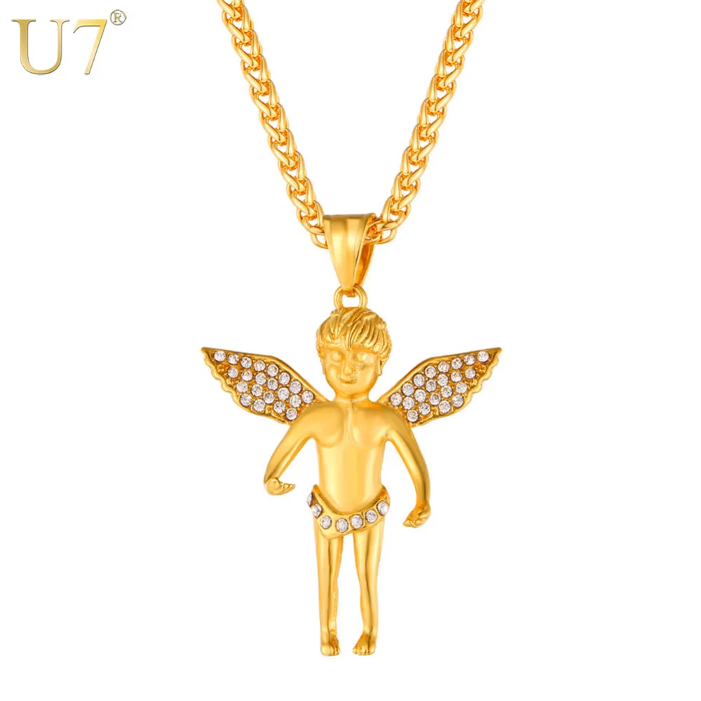 U7 Gold/Silver Color Cupid Angel Pendant Necklace Cute Men/Women Jewelry Austrian Rhinestone Wing Necklaces P1126
U7 Gold/Silver Color Cupid Angel Pendant Necklace Cute Men/Women Jewelry Austrian Rhinestone Wing Necklaces P1126