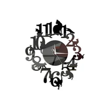 Digital Quartz Acrylic Wall Clock Cat Design DIY Wall Clock Living Room 3D Home Decor Hot