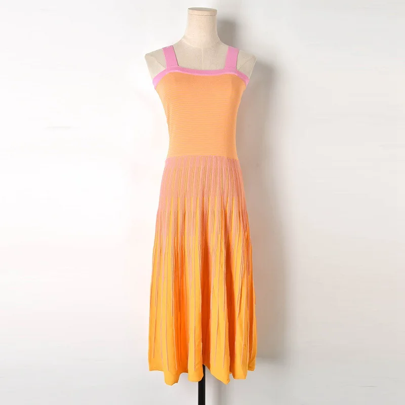 Women Summer Knitted Dress 2019 Square Collar Sleeveless Hit Colors Striped Fit and Flare Midi Dress Women Summer Dress Vestidos
Women Summer Knitted Dress 2019 Square Collar Sleeveless Hit Colors Striped Fit and Flare Midi Dress Women Summer Dress Vestidos