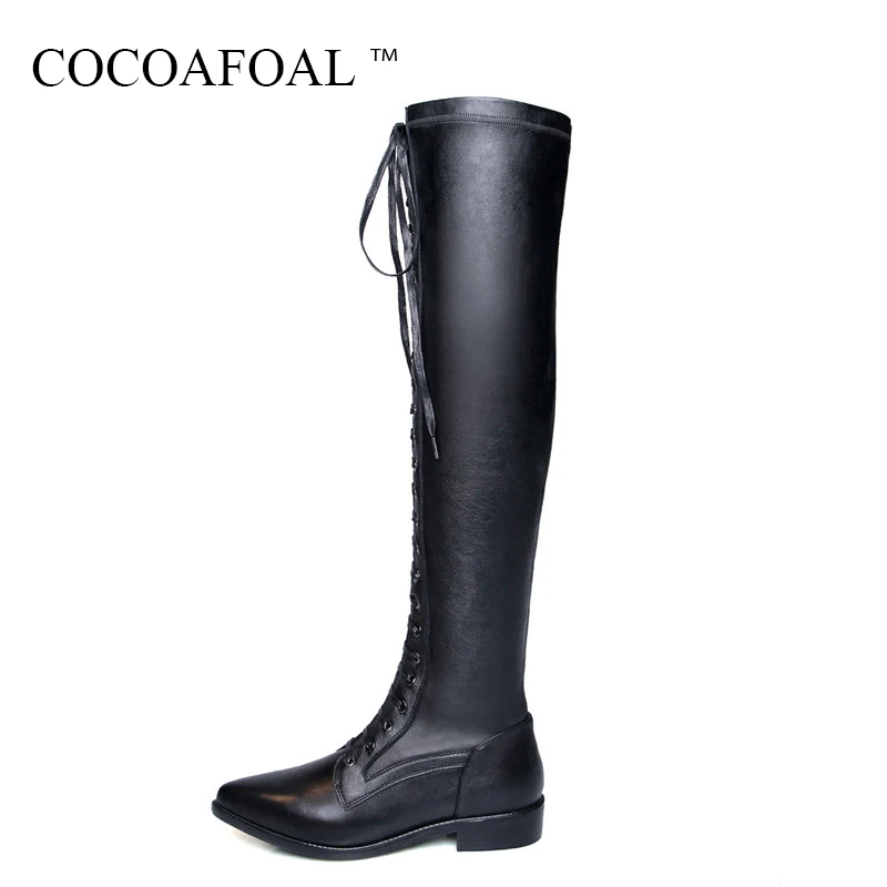 COCOAFOAL Black Lace Up Flat Women Boots Plus Size Winter Pointed Toe Over The Knee Boots Genuine Leather Thigh High Boots
COCOAFOAL Black Lace Up Flat Women Boots Plus Size Winter Pointed Toe Over The Knee Boots Genuine Leather Thigh High Boots