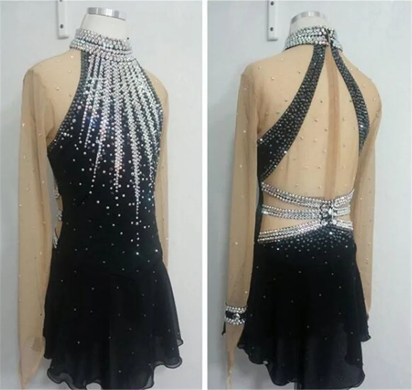 Figure Skating Dress Women's Girls' Ice Skating Dress Stand collar long sleeve Black Shiny rhinestone pattern Stretch fabrics
Figure Skating Dress Women's Girls' Ice Skating Dress Stand collar long sleeve Black Shiny rhinestone pattern Stretch fabrics