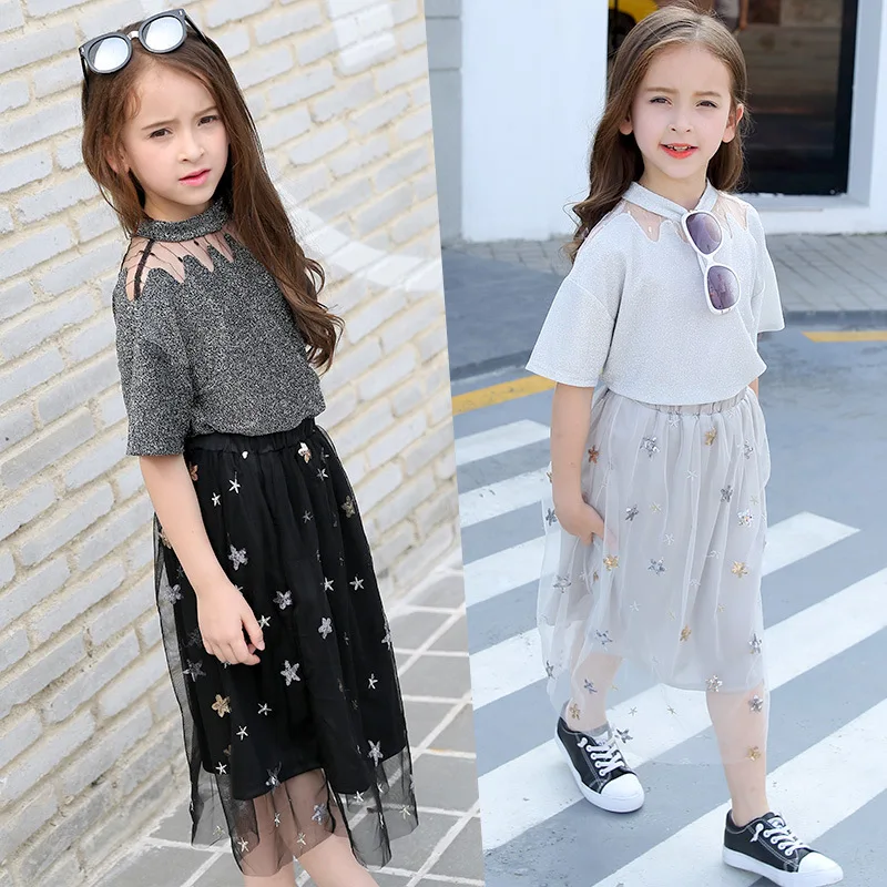 2018 New Girls Clothes Sets Princess Mesh Skirt + Hollow Bling T shirt Sets Fashion Little Girl Teenage Girls Tracksuits
2018 New Girls Clothes Sets Princess Mesh Skirt + Hollow Bling T shirt Sets Fashion Little Girl Teenage Girls Tracksuits