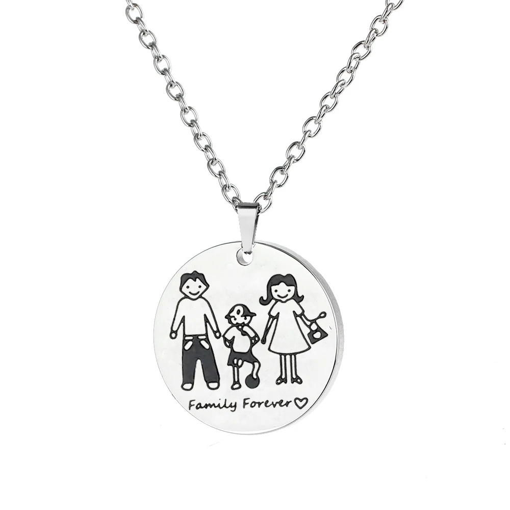 Family Forever Father Son Mom Stainless Steel Pendant Chain Necklace Fashion Jewelry Gift For Dad Kids Children Boy Present | Украшения и