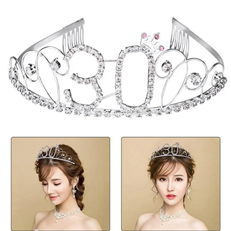 BABEYOND Crystal Tiara Birthday Crown Princess Crown Hair Accessories Silver Rhinestone Diamante Happy 16182030405060708090th Birthday (100 Birth) (4)