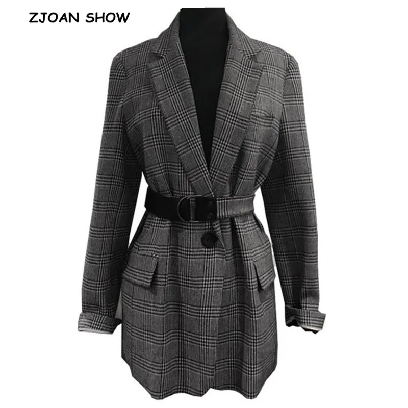 2019 New Autumn Winter Chic Gingham Plaid Blazer With Belt Vintage Korea Women Long sleeve Mid Long Suit OL Coat outwear
2019 New Autumn Winter Chic Gingham Plaid Blazer With Belt Vintage Korea Women Long sleeve Mid Long Suit OL Coat outwear
