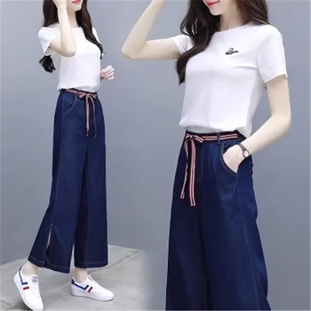 2018 New women's summer wear two overalls short-sleeved tops denim high-waisted wide-legged trousers casual fashion suit
2018 New women's summer wear two overalls short-sleeved tops denim high-waisted wide-legged trousers casual fashion suit