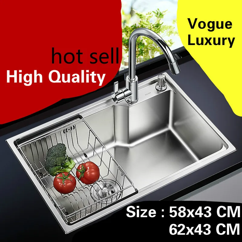 

Free shipping Apartment luxury do the dishes kitchen single trough sink high quality 304 stainless steel hot sell 58x43/62x43 CM