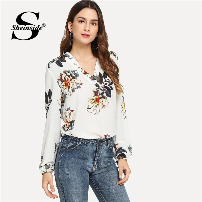 Sheinside White Elegant V Neck Floral Print Top Long Sleeve Workwear Lady Tops And Blouses 2018 Autumn Women Fashion Clothes
Sheinside White Elegant V Neck Floral Print Top Long Sleeve Workwear Lady Tops And Blouses 2018 Autumn Women Fashion Clothes
