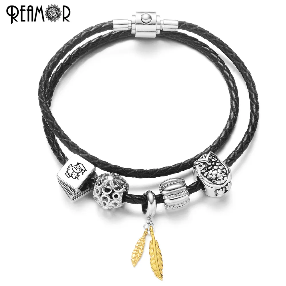 REAMOR 316L Stainless Steel Gold Plating Leaf Beads Charm Women Bracelet Genuine Leather Rope Chain Bracelets For Women Jewelry
REAMOR 316L Stainless Steel Gold Plating Leaf Beads Charm Women Bracelet Genuine Leather Rope Chain Bracelets For Women Jewelry