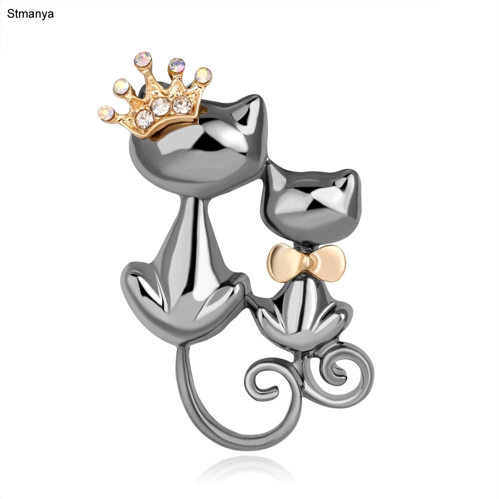 Пара черных броши-кошки Австрийский Кристалл Королева животное свитер украшение