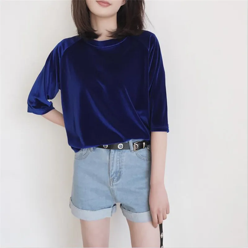 2019 Spring and Autumn Fashion Slim Gold Velvet Shirts Half Sleeve 0-neck Thin Tops Plus Size M-5XL 6XL 7XL Velours Woman Blouse
2019 Spring and Autumn Fashion Slim Gold Velvet Shirts Half Sleeve 0-neck Thin Tops Plus Size M-5XL 6XL 7XL Velours Woman Blouse