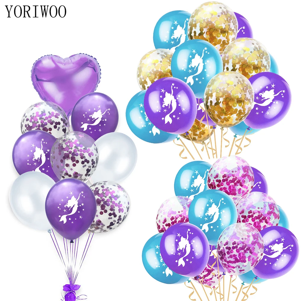 The Little Mermaid Happy Birthday Childrens Party Lilac Turquoise Latex Balloons