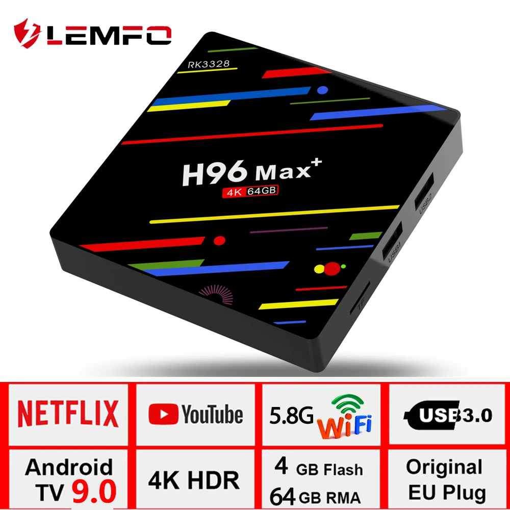 

LEMFO H96 MAX+ TV BOX Android 9.0 4GB RAM 32GB 64GB ROM Set Top Box RK3328 5G Wifi 4K H.265 USB3.0 2.4Ghz smart Media Player