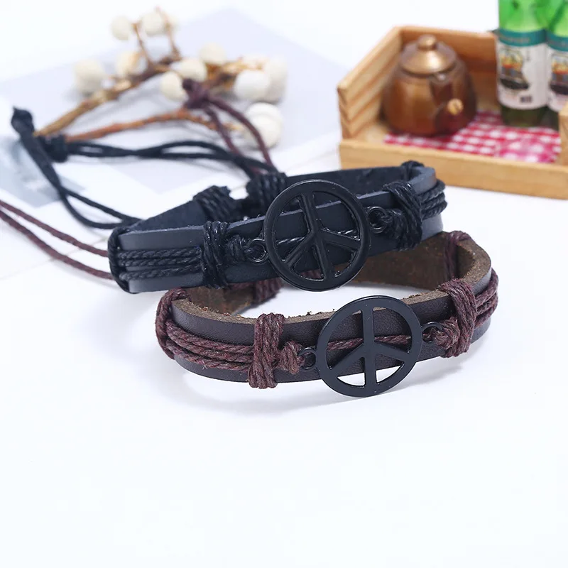 LE SKY Fashion Armband Hollow Peace Sign Bracelet Bangle Brown Leather Hand Chain Buckle Friendship Men Women Bracelets
LE SKY Fashion Armband Hollow Peace Sign Bracelet Bangle Brown Leather Hand Chain Buckle Friendship Men Women Bracelets