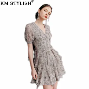 2019 Summer New Slim temperament Psychedelic Grey-green Ruffled V-neck short-sleeved Irregular Women's One-piece Dress
2019 Summer New Slim temperament Psychedelic Grey-green Ruffled V-neck short-sleeved Irregular Women's One-piece Dress