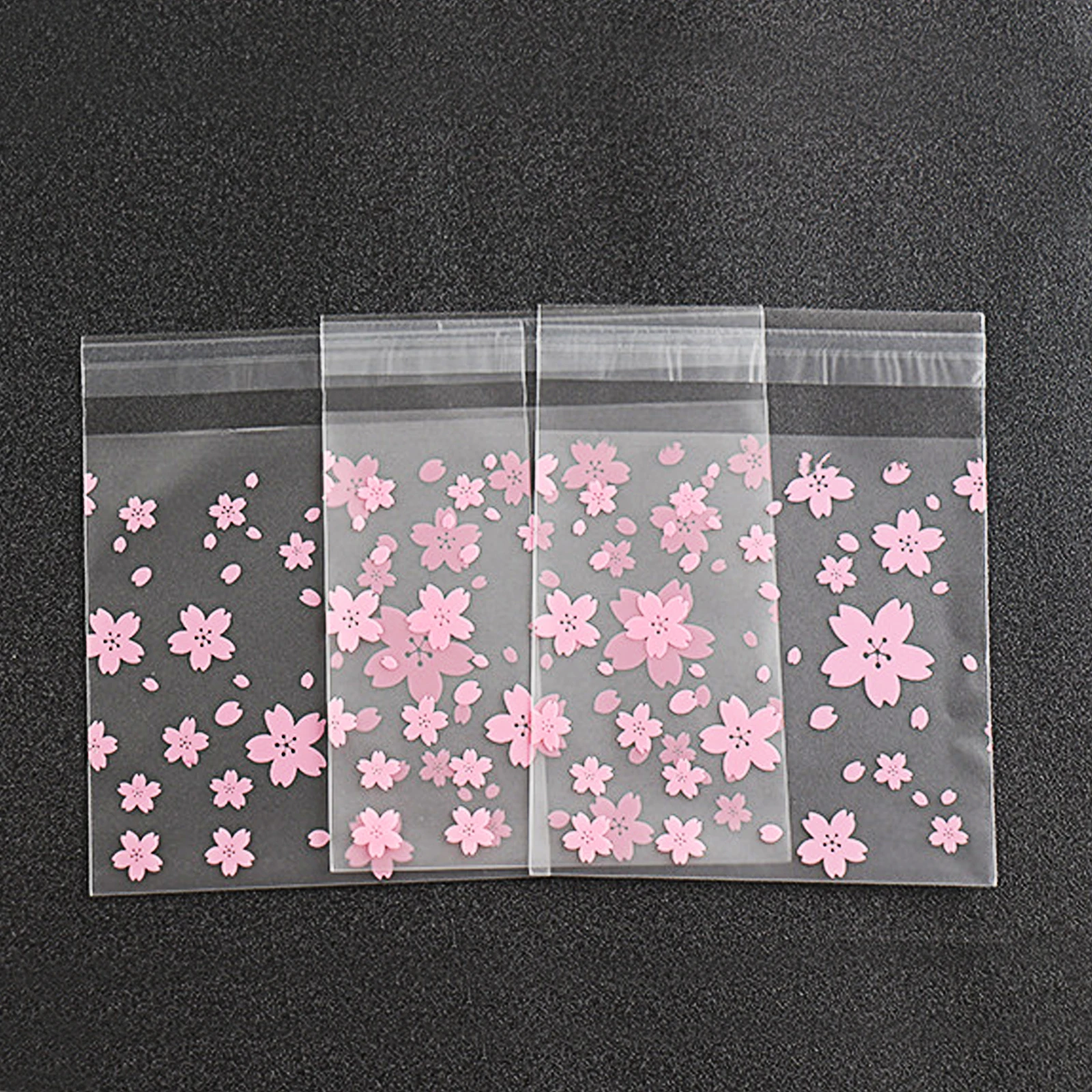 

100pcs/lot 4Size Lovely Pink Cherry Blossoms Cookie&Cake Baking Bag Self-Adhesive Plastic Bags For Biscuits Snack Baking Package