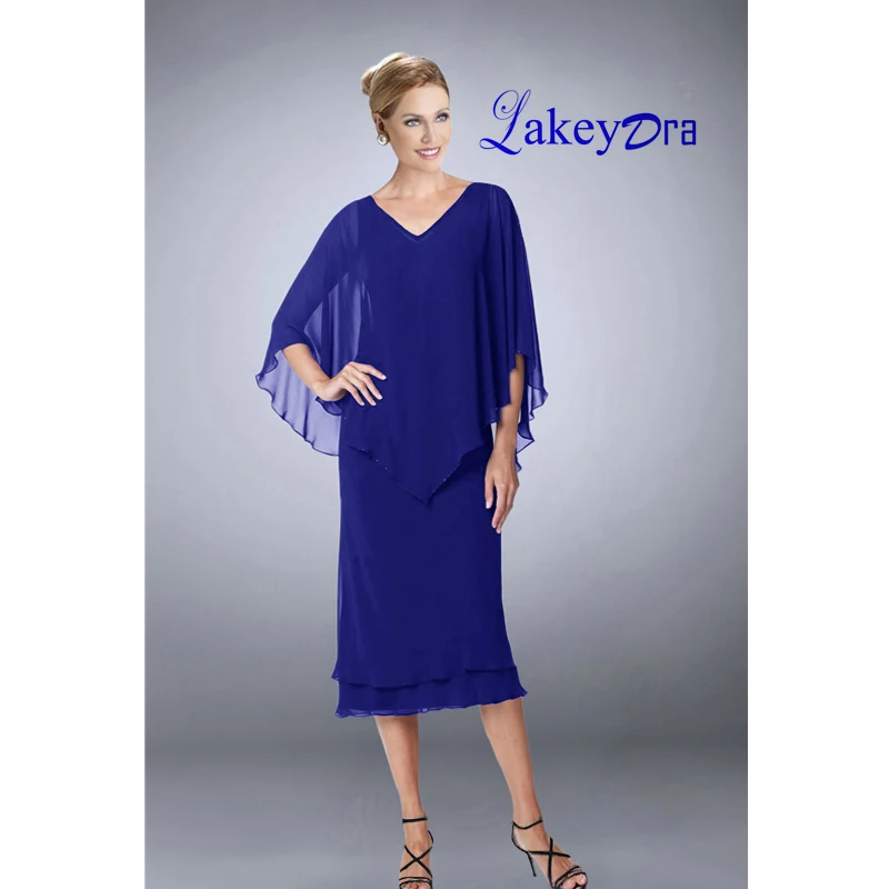 Lakeydra Royal Blue Mother of the Bride Dresses Chiffon with Cloak Tea-Length Plus Size Party Gowns Robe de Soiree
Lakeydra Royal Blue Mother of the Bride Dresses Chiffon with Cloak Tea-Length Plus Size Party Gowns Robe de Soiree