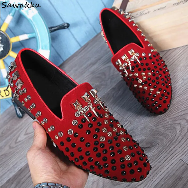Fashion Red Nubuck Leather Men Casual Shoes Fashion Party Metal Studs Espadrilles Oxfords Rivets Famous Star Flats Shoes For Men
Fashion Red Nubuck Leather Men Casual Shoes Fashion Party Metal Studs Espadrilles Oxfords Rivets Famous Star Flats Shoes For Men