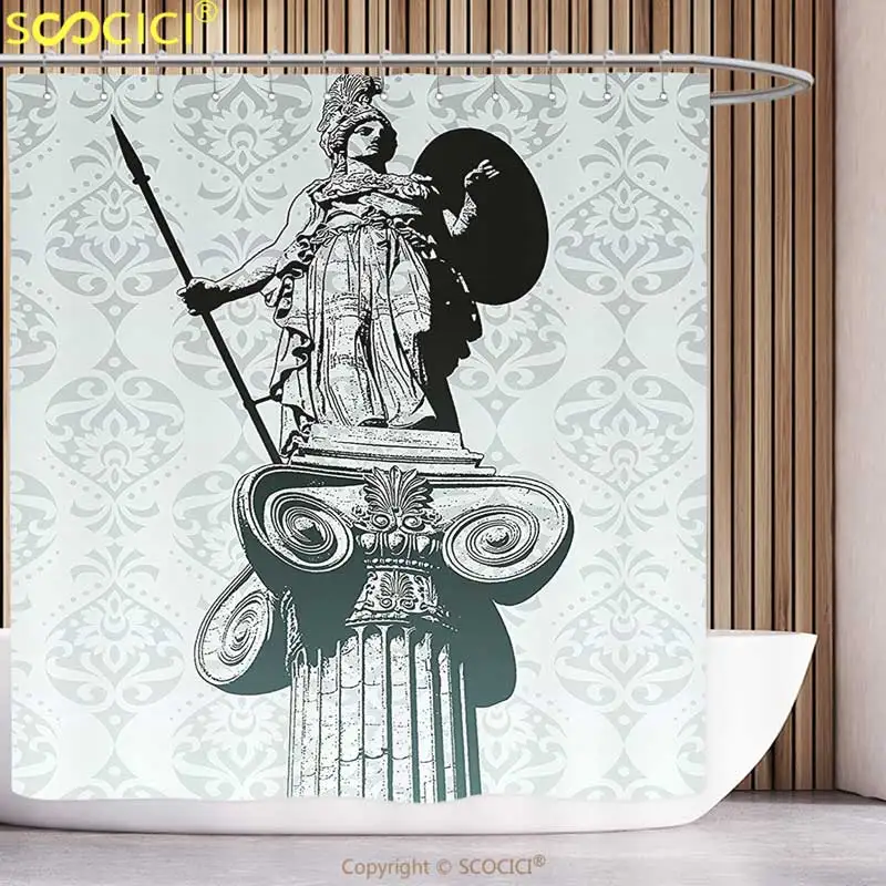 Funky Shower Curtain Sculptures Decor Statue of Athena on Pillar Baroque Background Ancient Greek Mythology Hellenistic Monument
Funky Shower Curtain Sculptures Decor Statue of Athena on Pillar Baroque Background Ancient Greek Mythology Hellenistic Monument