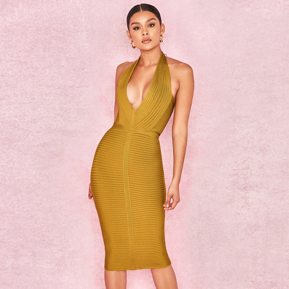 Halter Cold Shoulder Sleeveless Over Knee Deep V Neck Stripe Backless Bandage Party Dress
Halter Cold Shoulder Sleeveless Over Knee Deep V Neck Stripe Backless Bandage Party Dress