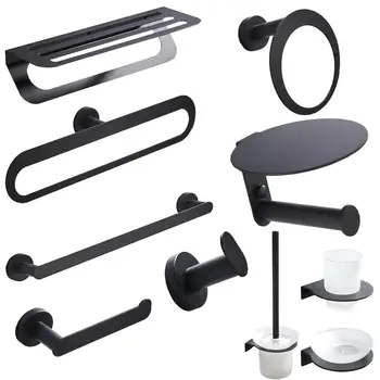 

MTTUZK 304 Stainless Steel Towel Rack,Towel Bar,Shelf, Matt Black Hardware set,Robe Hook,Toilet Brush Bathroom Accessories