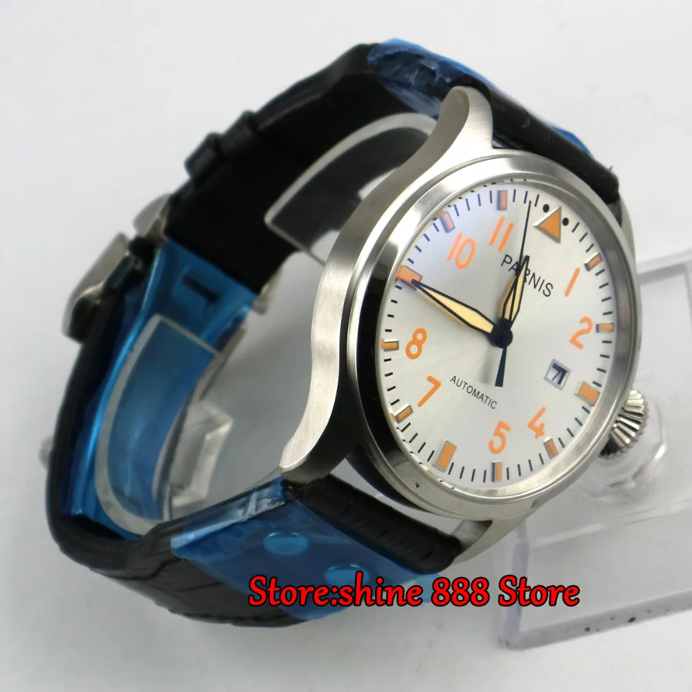 Parnis 47mm white dial orange marks deployant clasp Automatic 2551 movement men's watch
Parnis 47mm white dial orange marks deployant clasp Automatic 2551 movement men's watch