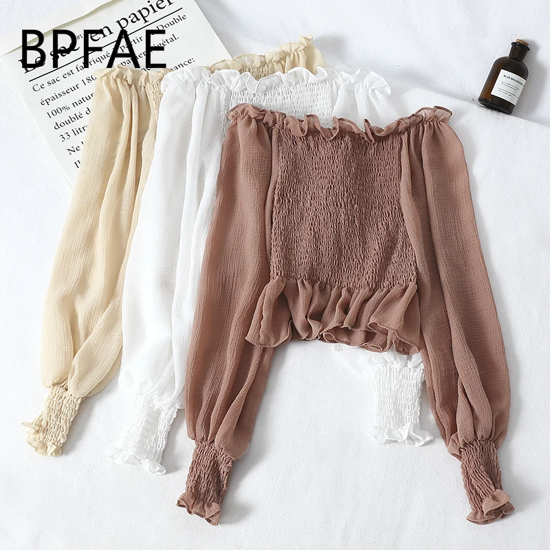 2018 New Women Lolita Off Shoulder Ruffles Chiffon Slim Shirts Sweet Long Puff Sleeve Casual Blouses Ladies Tops Female Blusas 
2018 New Women Lolita Off Shoulder Ruffles Chiffon Slim Shirts Sweet Long Puff Sleeve Casual Blouses Ladies Tops Female Blusas