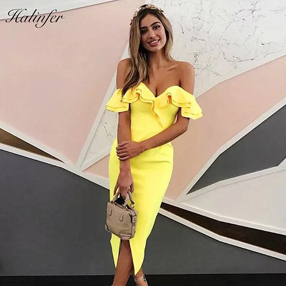 Halinfer 2018 New summer women dress sexy bodycon slash neck ruffles bandage dress celebrity party black yellow dresses vestidos
Halinfer 2018 New summer women dress sexy bodycon slash neck ruffles bandage dress celebrity party black yellow dresses vestidos