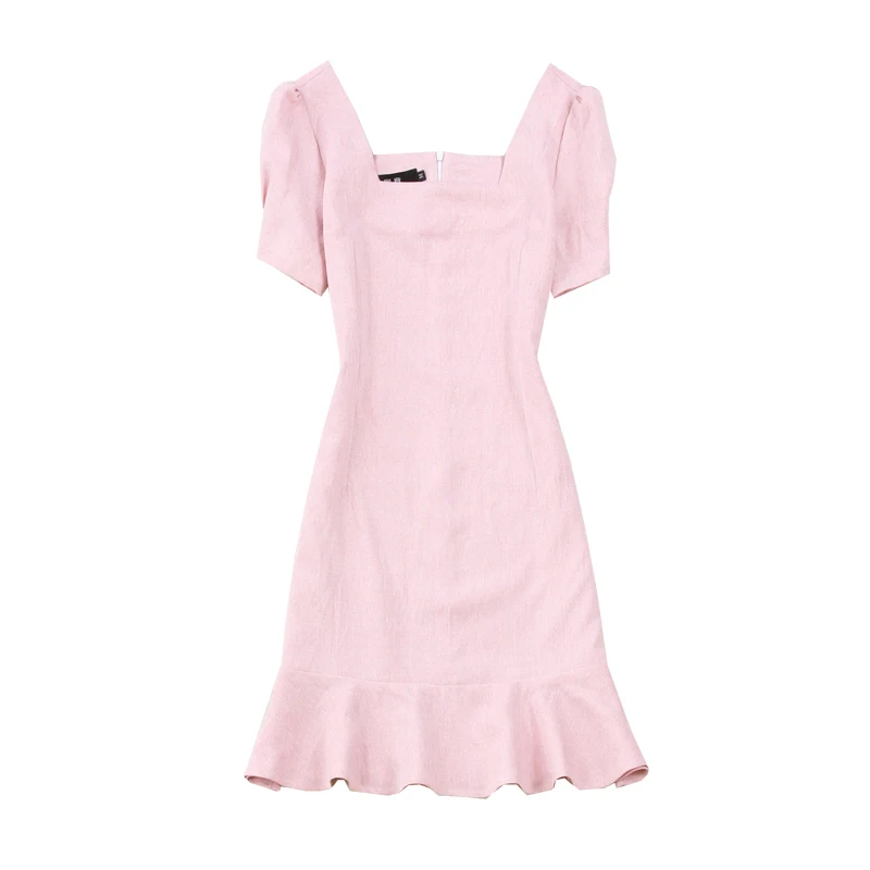 Women's 2019 spring and summer large size Slim lotus leaf thin light pink solid color dress party night elegant office dress
Women's 2019 spring and summer large size Slim lotus leaf thin light pink solid color dress party night elegant office dress