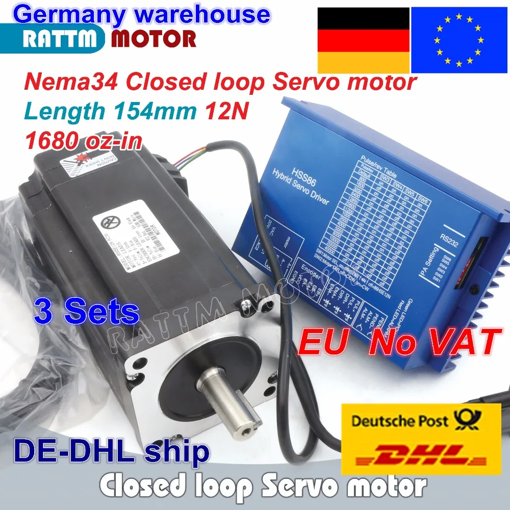 

DE free VAT 3 sets Nema34 L-154mm Closed Loop Servo Motor 12N.m 6A & HSS86 Hybrid 8A Step-servo Driver CNC Controller Kit